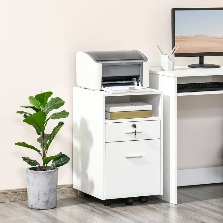 Vinsetto Mobile File Cabinet Lockable Storage Unit Cupboard Home Filing Furniture for Office, Bedroom and Living Room, 39.5x40x60cm, White