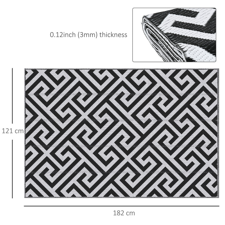 Outdoor Patio Rug Reversible Mat Plastic Straw Rug, 121 x 182 cm(4x6ft) Black & White