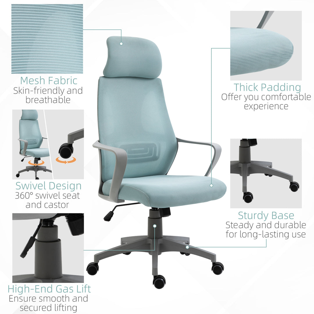 Ergonomic Office Chair w/ Wheel, High Mesh Back, Adjustable Height Home Office Chair - Blue