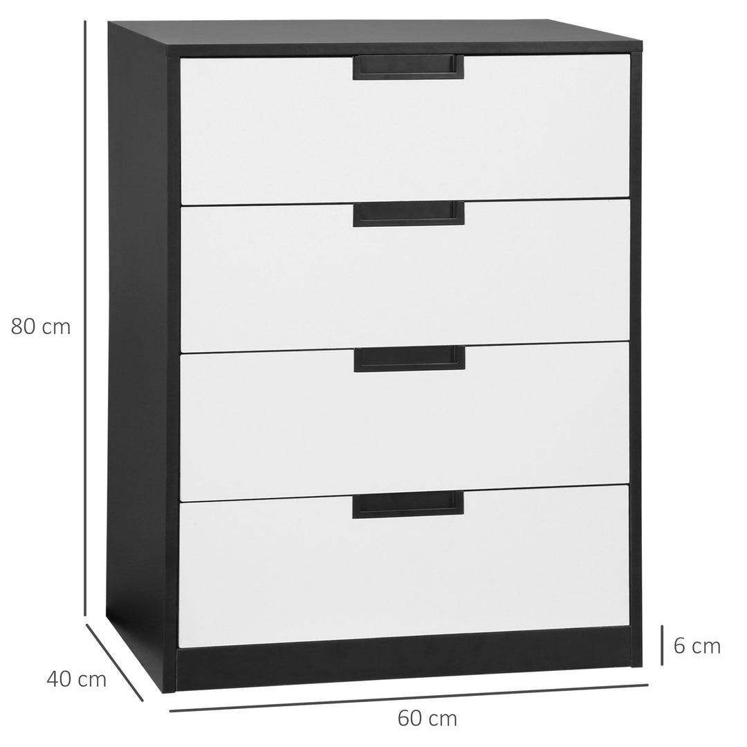 Drawer Chest, 4-Drawer Storage Cabinet Organiser for Bedroom, Living Room, 60cmx40cmx80cm, White and Black