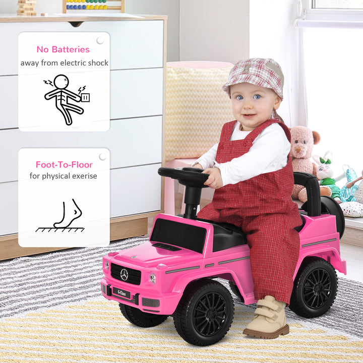 Compatible Baby Push Handle Sliding Car Mercedes-Benz G350 Licensed Foot to Floor Slider w/ Horn Under Seat Storage Pink