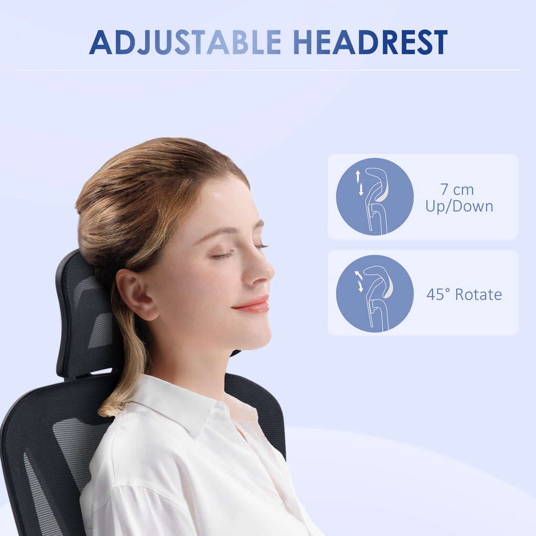 Vinsetto Mesh Office Chair, Ergonomic High-Back Swivel Desk Chair with Adjustable Height, Headrest, Lumbar Support, Padded Seat for Home Office Black