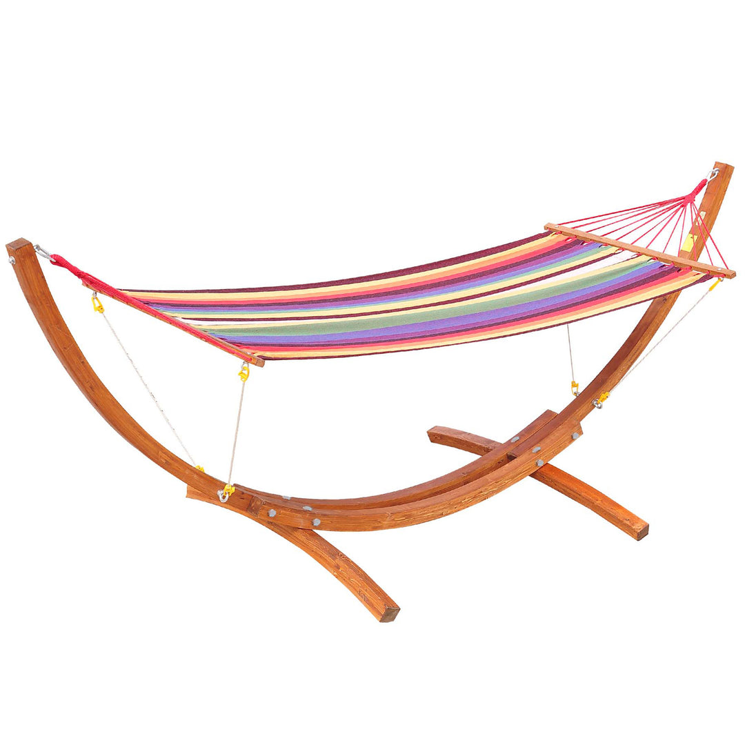 Outsunny Garden Outdoor Patio Standing Frame Wooden Hammock with Arc Stand - Multi-Colour