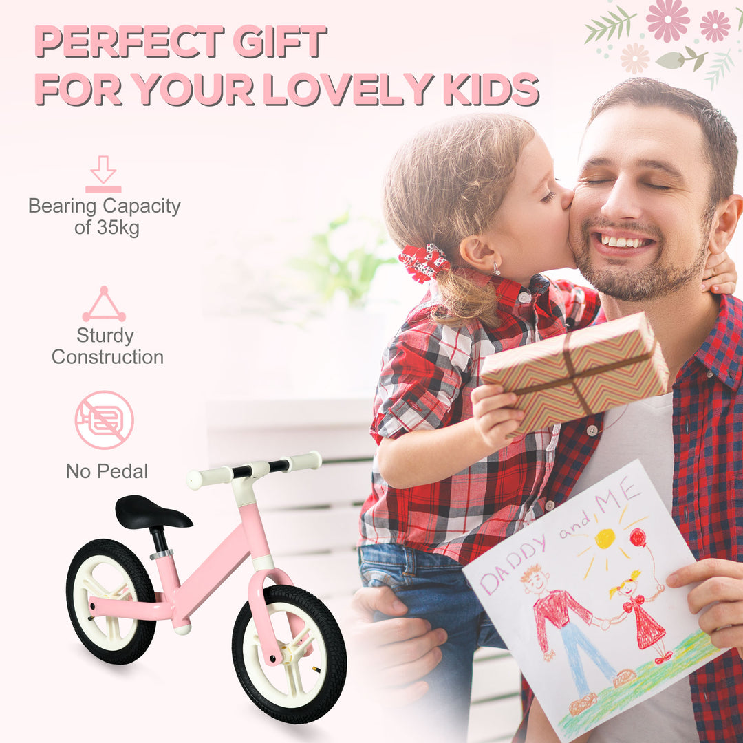 Kids Balance Bike, 12" No Pedal Training Bike for Children with Adjustable Seat, 360¡ Rotation Handlebars - Pink