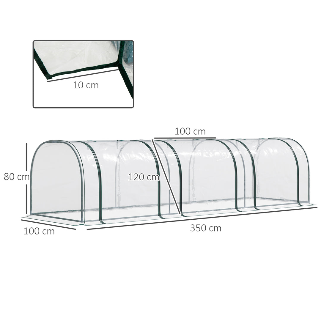 Portable Small Greenhouse, Steel Frame with Zipper Doors,PVC Tunnel Greenhouse Plant Grow House, 350Lx100Wx80Hcm-Dark Green/Transparent