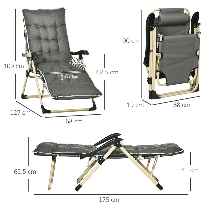 Outdoor Reclining Sun Lounger Chair, Folding Garden Recliner with Cushion