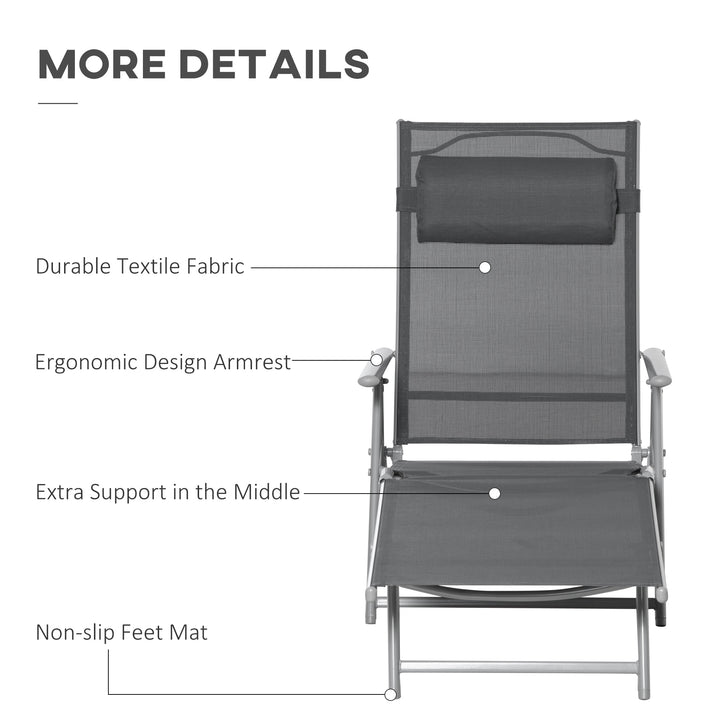 Outsunny Outdoor Folding Chaise Lounge Chair Recliner with Portable Design &amp; 7 Adjustable Backrest Positions ， Steel Fabric Sun Lounger- Dark Grey