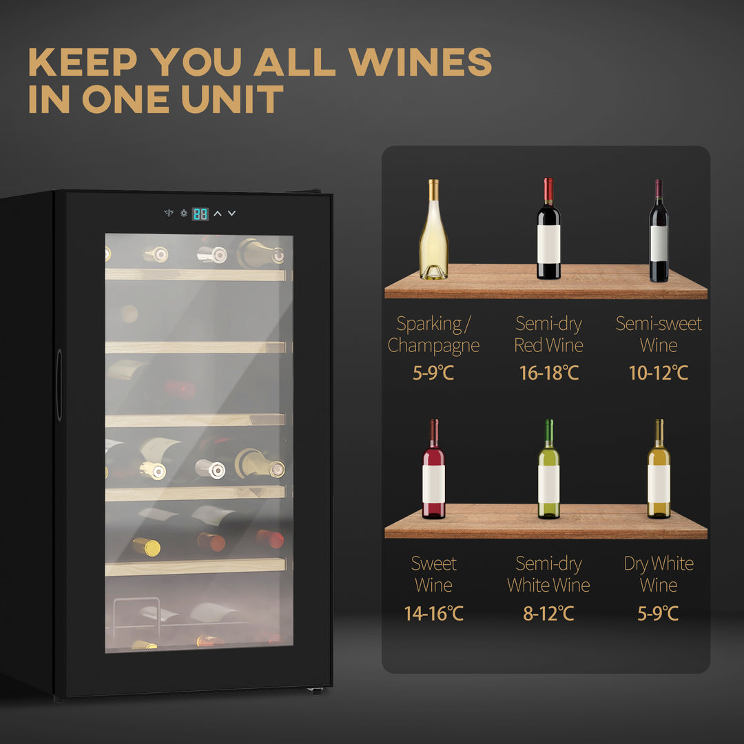 Wine Freestanding Fridge with Glass Door, 65 Litres Single Zone Wine Cooler Fridge with Digital Touch Screen Controls and LED Light, Black