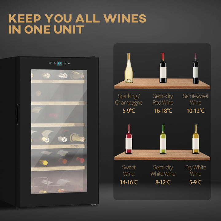 Wine Freestanding Fridge with Glass Door, 65 Litres Single Zone Wine Cooler Fridge with Digital Touch Screen Controls and LED Light, Black