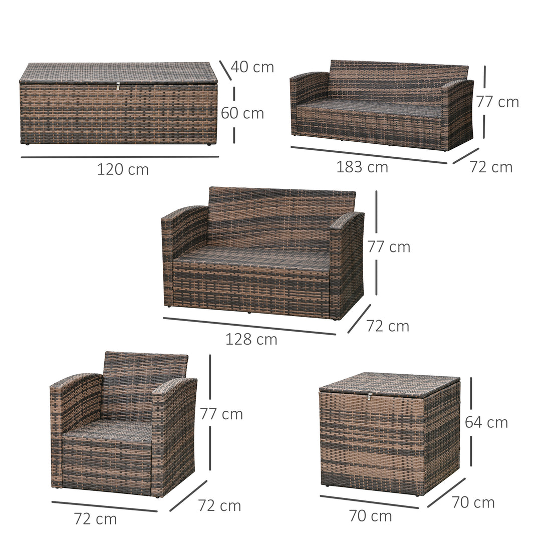 Outsunny 7-Seater Outdoor Rattan Wicker Sofa Set Sectional Patio Conversation Furniture Set w/ Storage Table & Cushion Mixed Brown