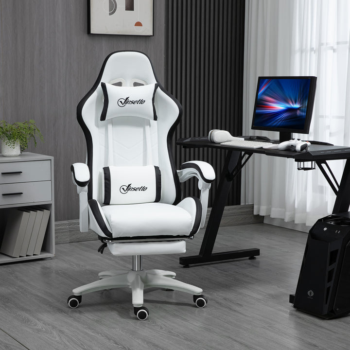 Vinsetto Racing Gaming Chair, Reclining PU Leather Computer Chair with 360 Degree Swivel Seat, White and Black