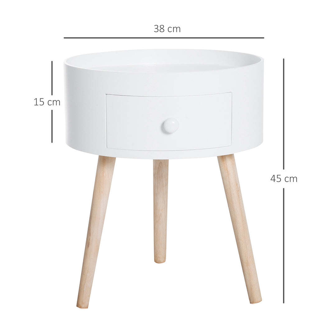 Modern Round Coffee Table Wooden Side Table Living Room Storage Unit w/Drawer Wood Leg - White