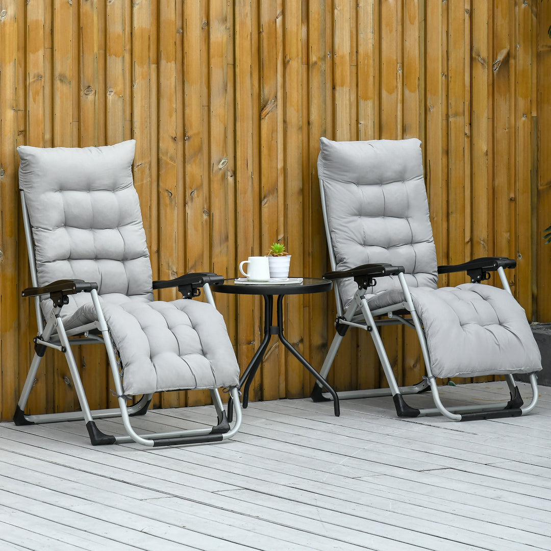 Chair Folding Garden Sun Lounger with Cushion Headrest Light Grey