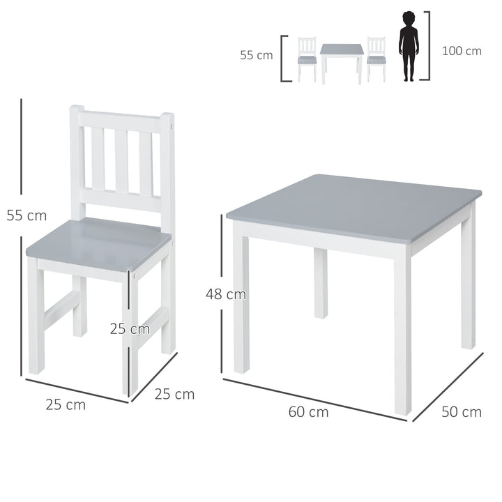 HOMCOM Kids Table and 2 Chairs Set 3 Pieces Toddler Multi-usage Desk for Indoor Arts & Crafts Study Rest Snack Time Easy Assembly Grey