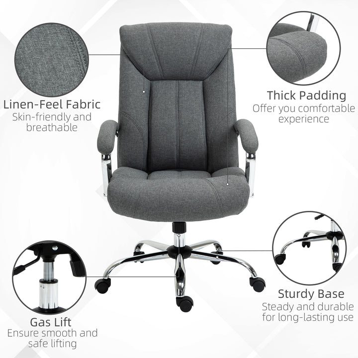 Vinsetto Home Office Ergonomic Chair Linen Fabric Computer Chair with Adjustable Height, Armrests, Swivel Wheels, Grey