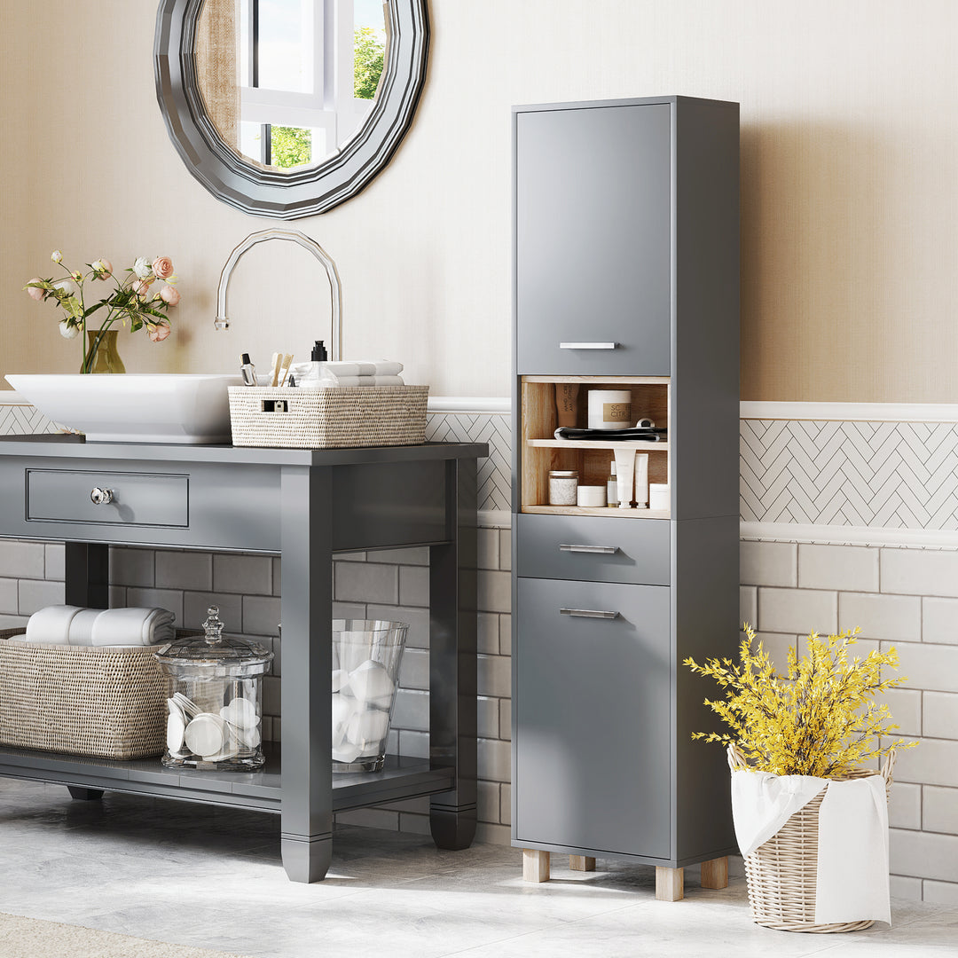 Tall Bathroom Storage Cabinet, Bathroom Storage Unit, Freestanding Bathroom Cabinet with Open Shelves and Drawer