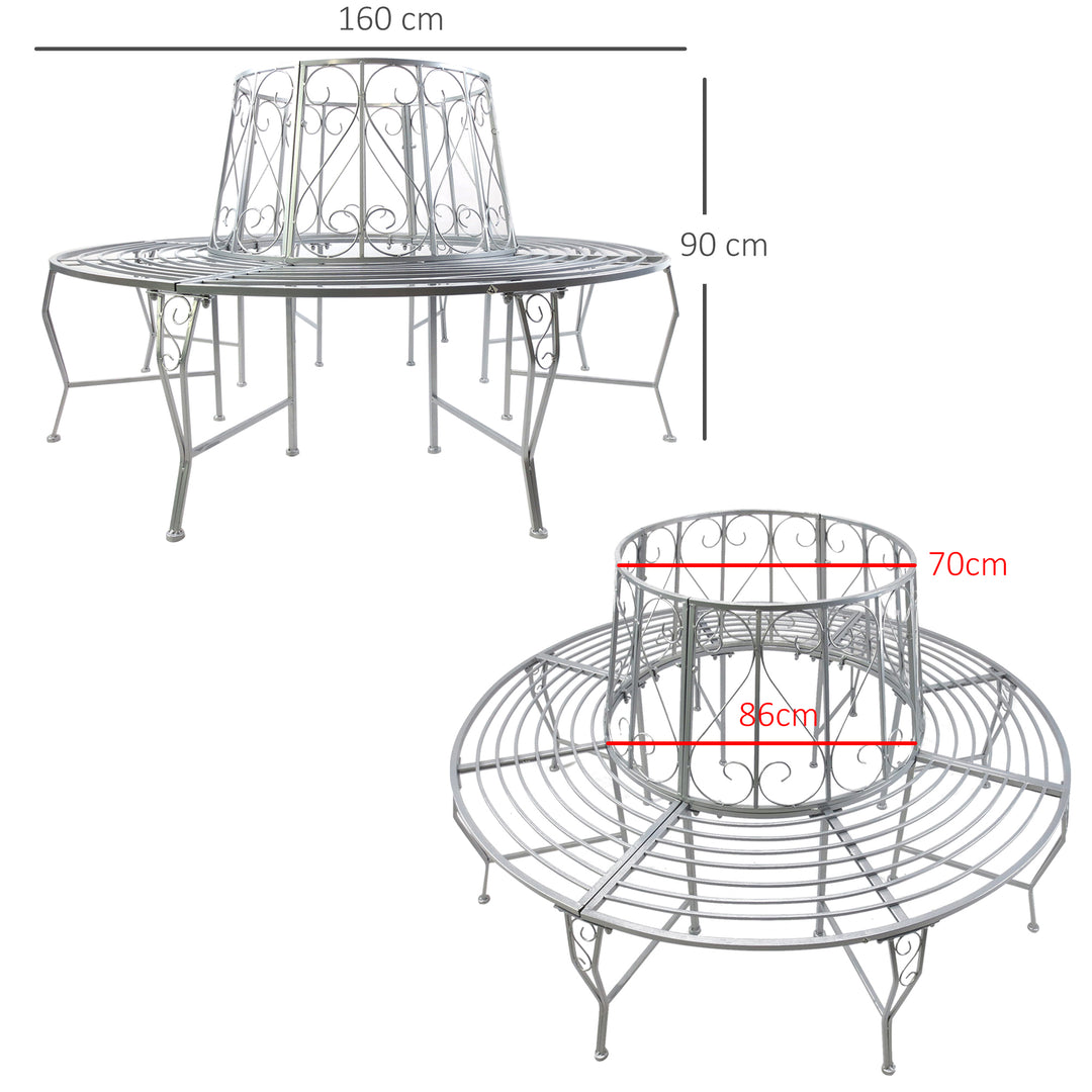 Outsunny Outdoor Garden Metal Round Tree Bench Seat Diameter 160cm Height 90cm Silver