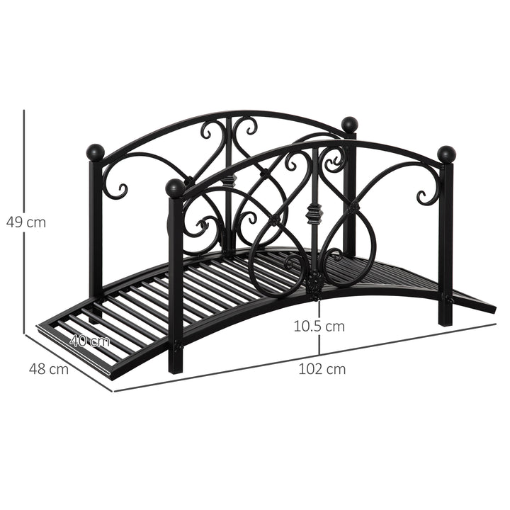 Classic Metal Garden Bridge with Safety Railings Arc Footbridge Decorative Pond  for Backyard Creek Stream, Black