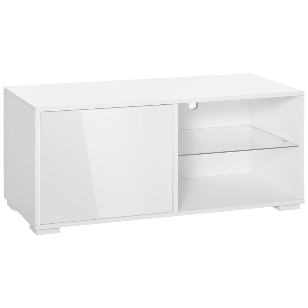 HOMCOM Modern TV Stand Media Unit w/ High Gloss Door Cabinet 2 Shelves Living Room Office Home Furniture White