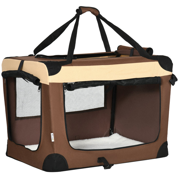 PawHut Pet Carrier, Foldable Cat Carrier Dog Bag with Cushion, for Small Dogs and Cats, 50 x 70 x 51 cm, Brown