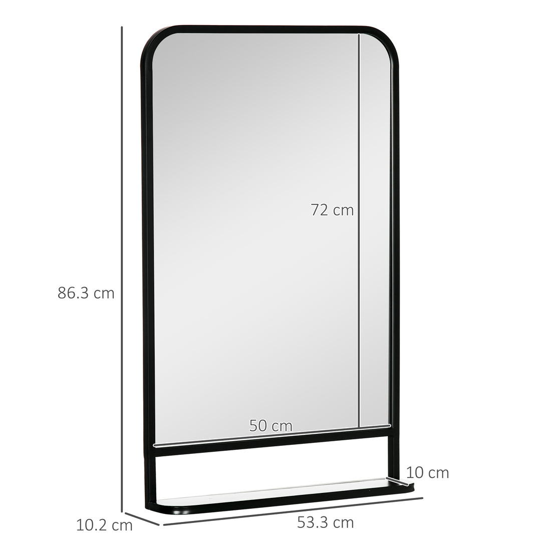 Square Wall Mirror with Storage Shelf, 86 x 53 cm Modern Mirrors for Bedroom, Living Room, Black