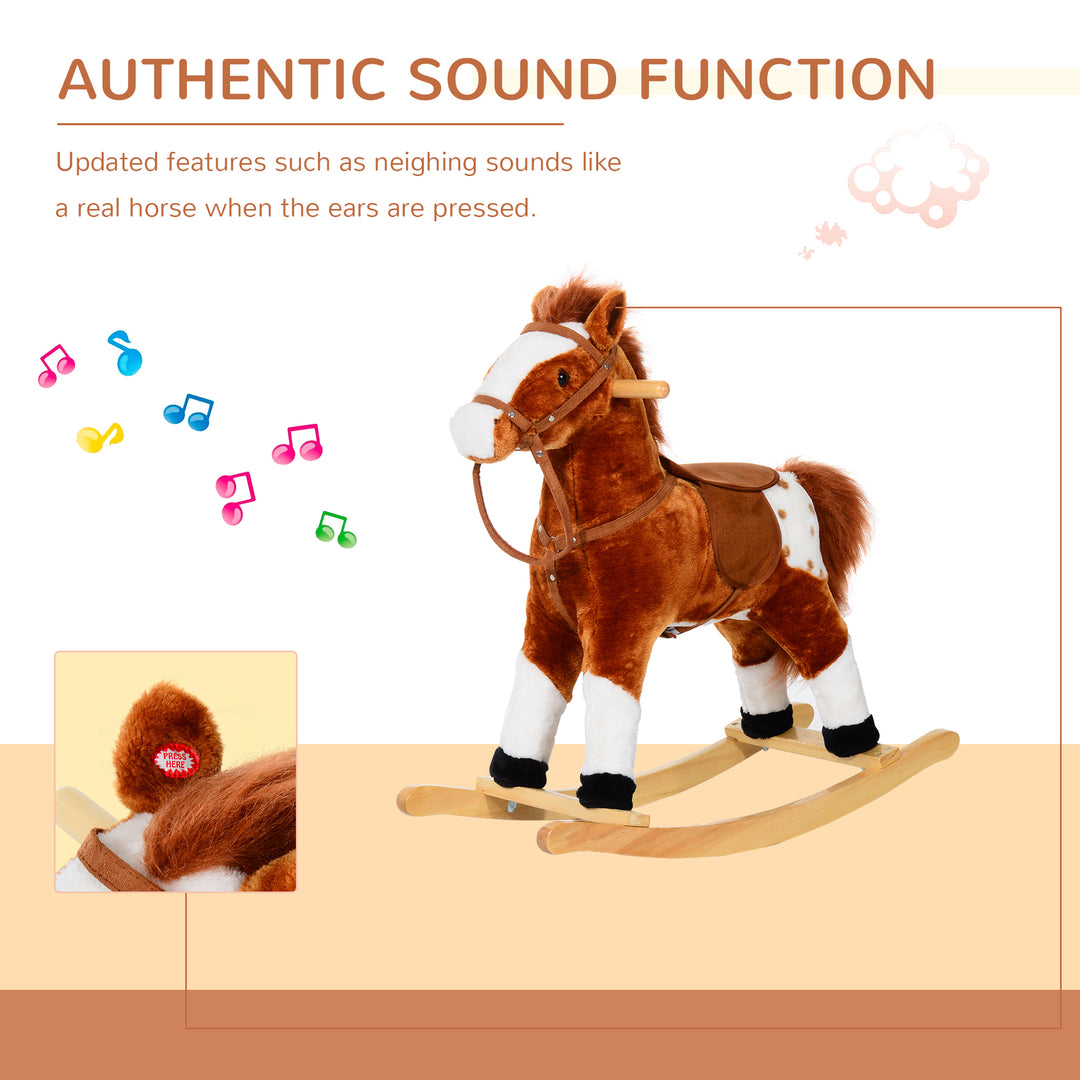 Children Child Kids Plush Rocking Horse with Sound Handle Grip Traditional Toy Fun Gift Brown