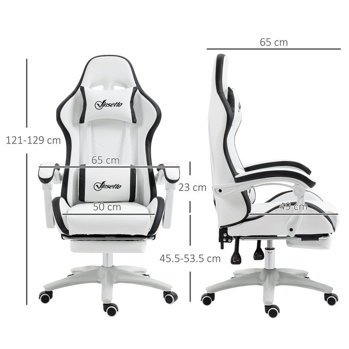 Vinsetto Racing Gaming Chair, Reclining PU Leather Computer Chair with 360 Degree Swivel Seat, White and Black