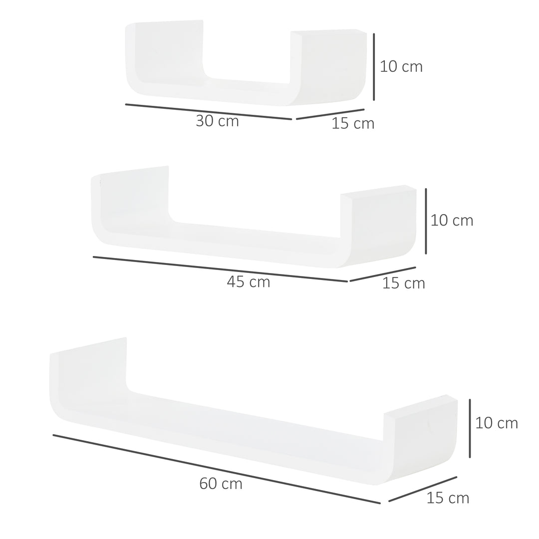 3 pcs U Shaped Floating Wall Shelves Set-White