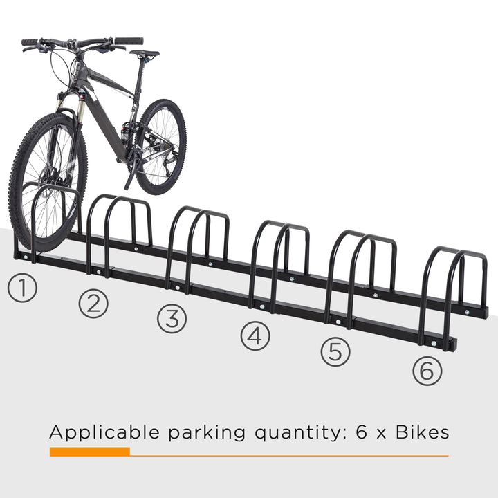 HOMCOM Bike Stand Parking Rack Floor or Wall Mount Bicycle Cycle Storage Locking Stand 179L x 33W x 27H (6 Racks, Black)