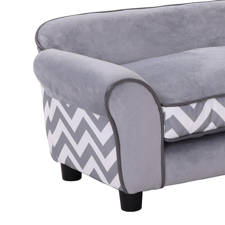 Dog Sofa Bed for XS-Sized Dogs, Cat Sofa with Soft Cushion, Pet Chair Lounge with Washable Cover, Removable Legs, Wooden Frame - Grey