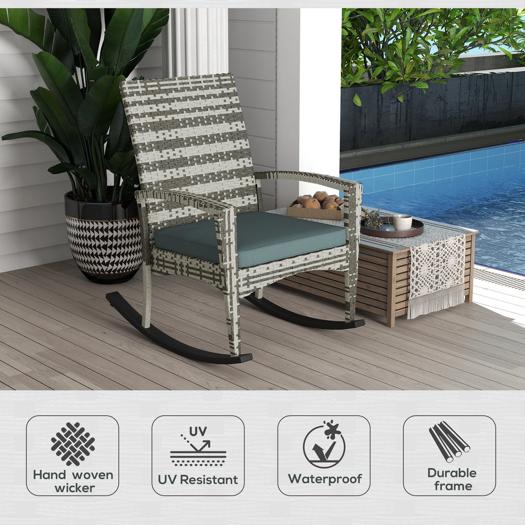 Rattan Rocking Chair Rocker Garden Furniture Seater Patio Bistro Relaxer Outdoor Wicker Weave with Cushion - Light Grey