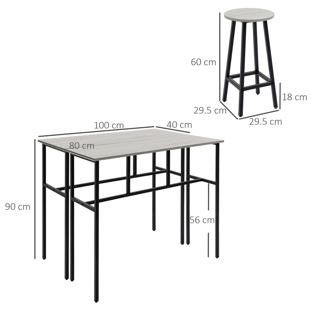 6-Piece Bar Table Set, 2 Breakfast Tables with 4 Stools, Counter Height Dining Tables & Chairs for Kitchen, Living Room, Grey