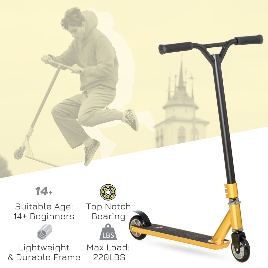 Stunt Scooter, 360° Entry Level Tricks Scooter w/ Lightweight Aluminium Deck and ABEC 7 Bearing, For Age 14+ Beginners, Gold Tone