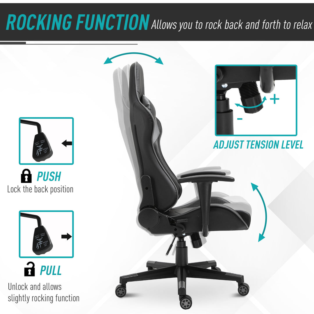 Vinsetto High Back Racing Gaming Chair Reclining 360° Swivel Rocking Height Adjustable with Pillow and Build-in Lumbar Home Black PU Leather