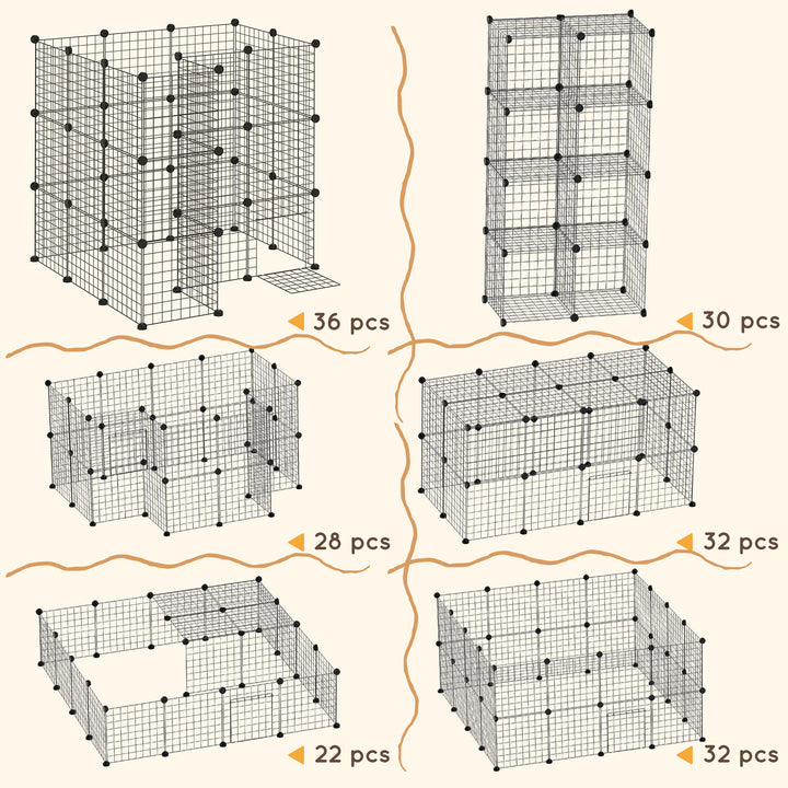 Pawhut Guinea Pig Playpen Rabbit Playpen Metal Wire Fence Indoor Outdoor Small Animal Cage 36 Panel Enclosure Black