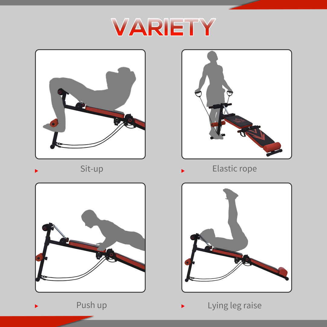 Multifunctional Sit Up Bench Foldable Exercise Weight Bench w/ Elastic Rope