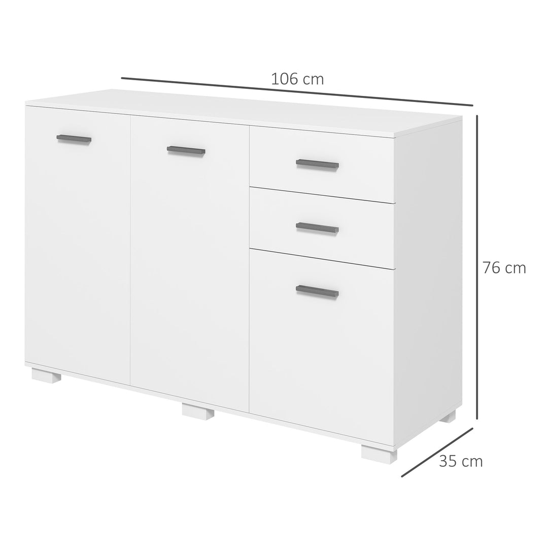 Sideboard, Modern Storage Cabinet with 2 Drawers, 3 Doors and Adjustable Shelves, Kitchen Cabinet for Living Room, Dining Room, High Gloss White