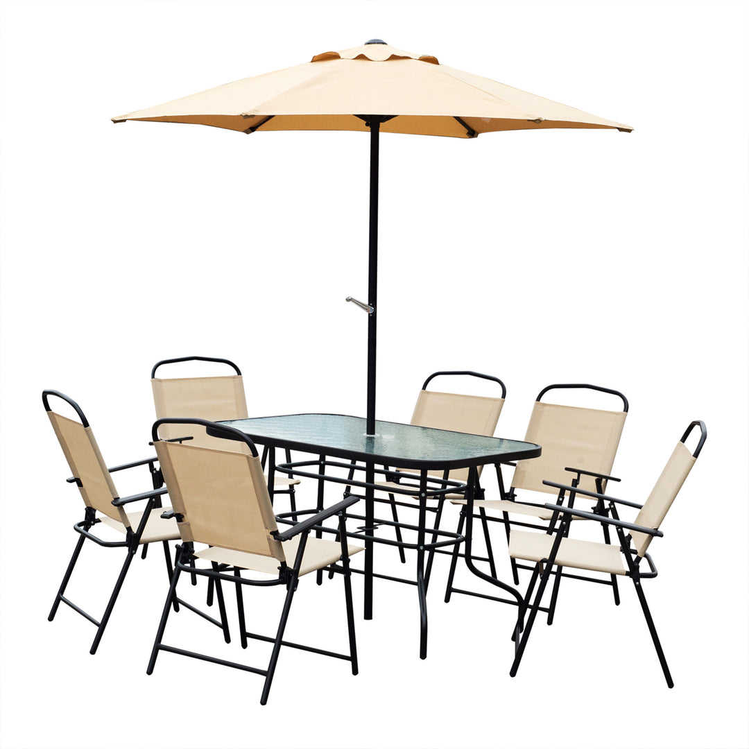 8 Pcs Dining Set W/Umbrella, Textilene-Beige