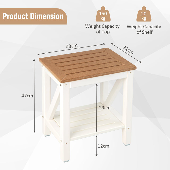 2-Tier Waterproof Shower Bench with Storage Shelf-Brown