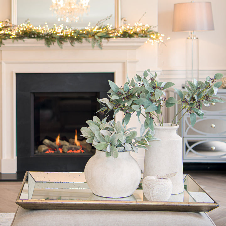 Distressed Large Mirrored Tray With Wooden Detailing