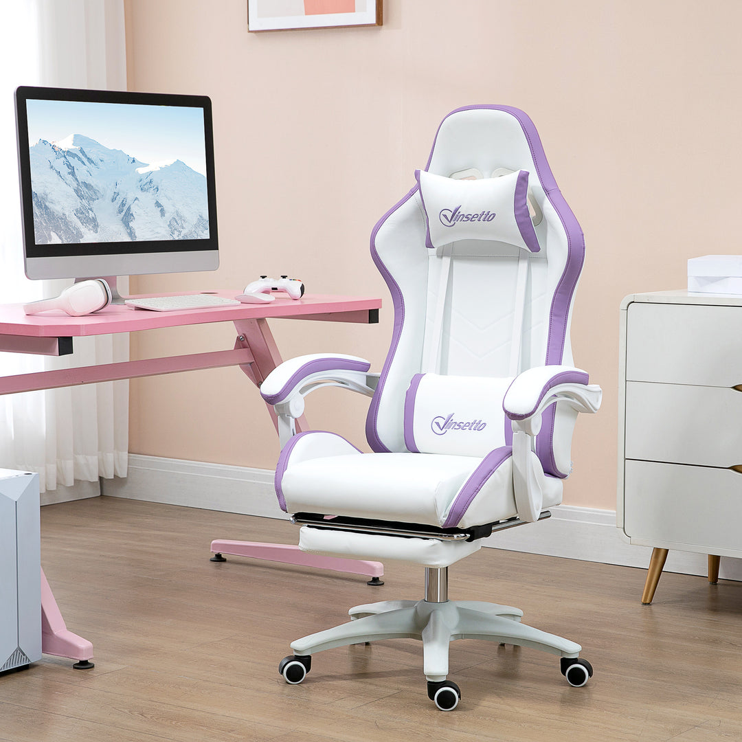 Vinsetto Racing Gaming Chair, Reclining PU Leather Computer Chair with 360 Degree Swivel Seat, Purple