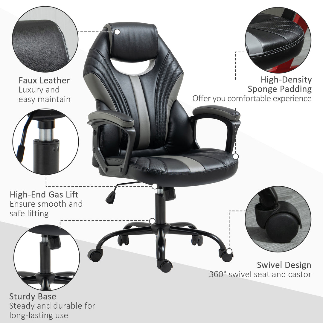 Vinsetto Racing Gaming Chair, Home Office Computer Desk Chair, Faux Leather, Black Grey