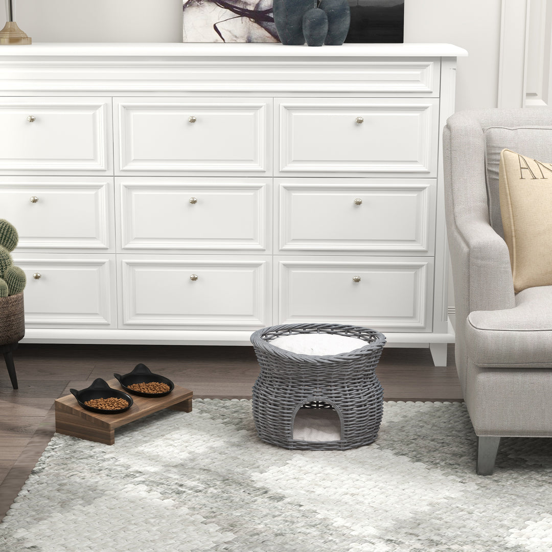 2-Tier Elevated Cat Bed Basket W/Cushion-Grey