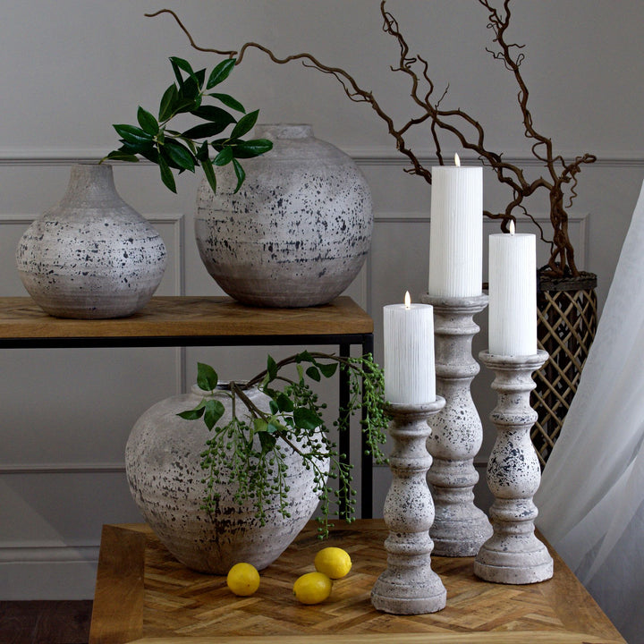 Large Stone Ceramic Column Candle Holder