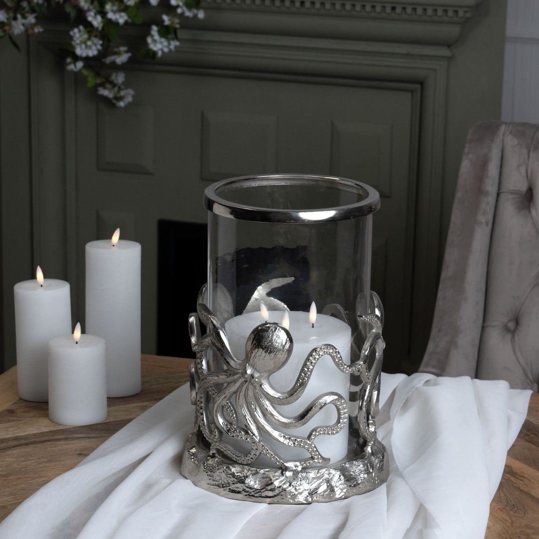 Silver Octopus Candle Hurricane Lantern