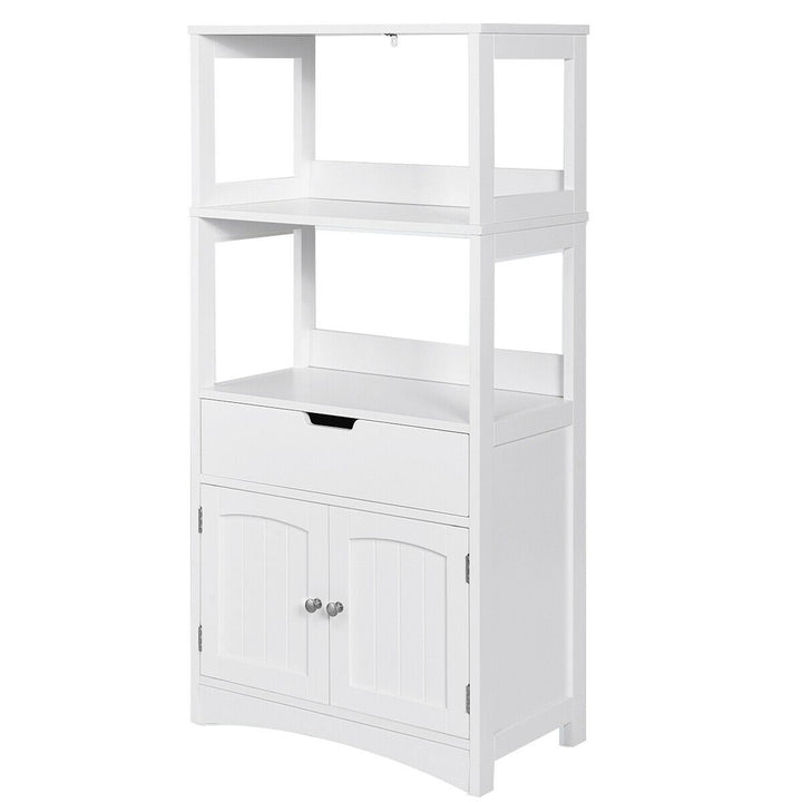 Freestanding Wooden Storage Cabinet with Open Shelves-White