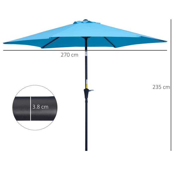 2.7M Patio Tilt Umbrella Sun Parasol Outdoor Garden Sun Shade Aluminium Frame with Crank（Blue）