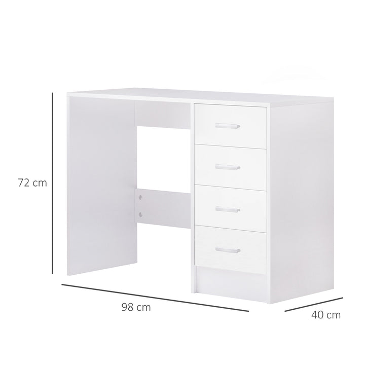 Computer Writing Desk with 4 Drawers, High Gloss Home Office Workstation, White