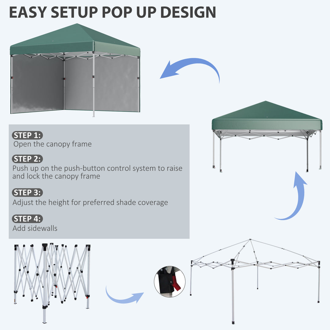 3 x 3 (M) Pop Up Gazebo with 2 Sidewalls, Leg Weight Bags and Carry Bag, Height Adjustable Party Tent Event Shelter for Garden, Patio, Green