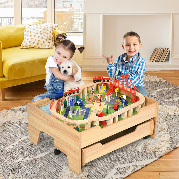 Wooden Train Railway Track Set Table